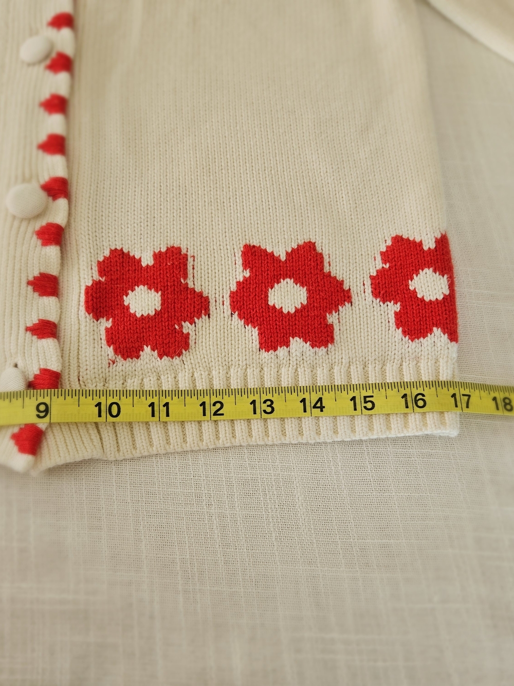 Elie Tahari Red Flower Knit Cardigan Sweater Ivory Cream XS - Picture 10 of 16
